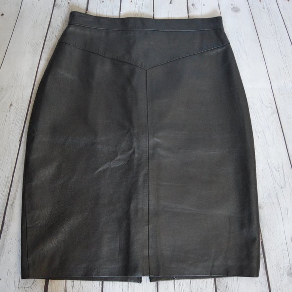Vintage Genuine Leather Pencil Skirt with Slit - Picture 1 of 4